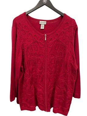 Catherines Sweater Plus Size 2X Full Zip Long Sleeve Red Stylish Cozy Knitwear